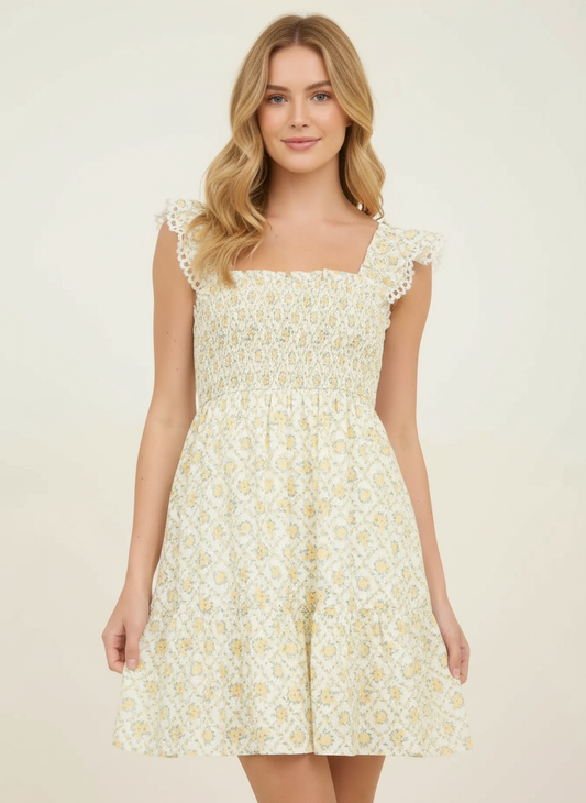 The Rosali – Yellow Floral Mini Dress