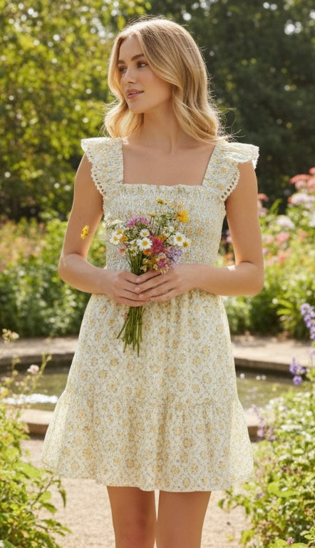 The Rosali – Yellow Floral Mini Dress